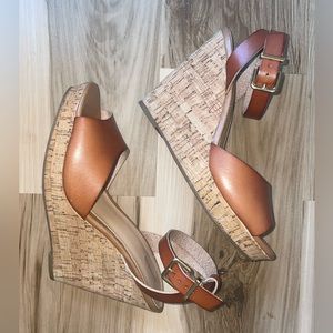 Express, size 9, tan strapped, cork wedge, heels